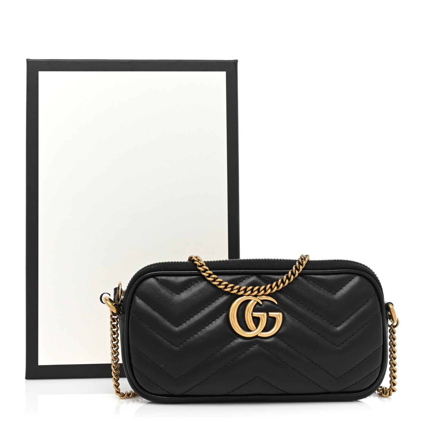 Calfskin Matelasse Mini GG Marmont Chain Crossbody Bag Black