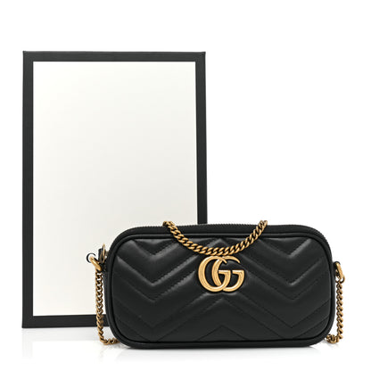 Gucci Calfskin Matelasse Mini GG Marmont Chain Crossbody Bag Black 10 of 10