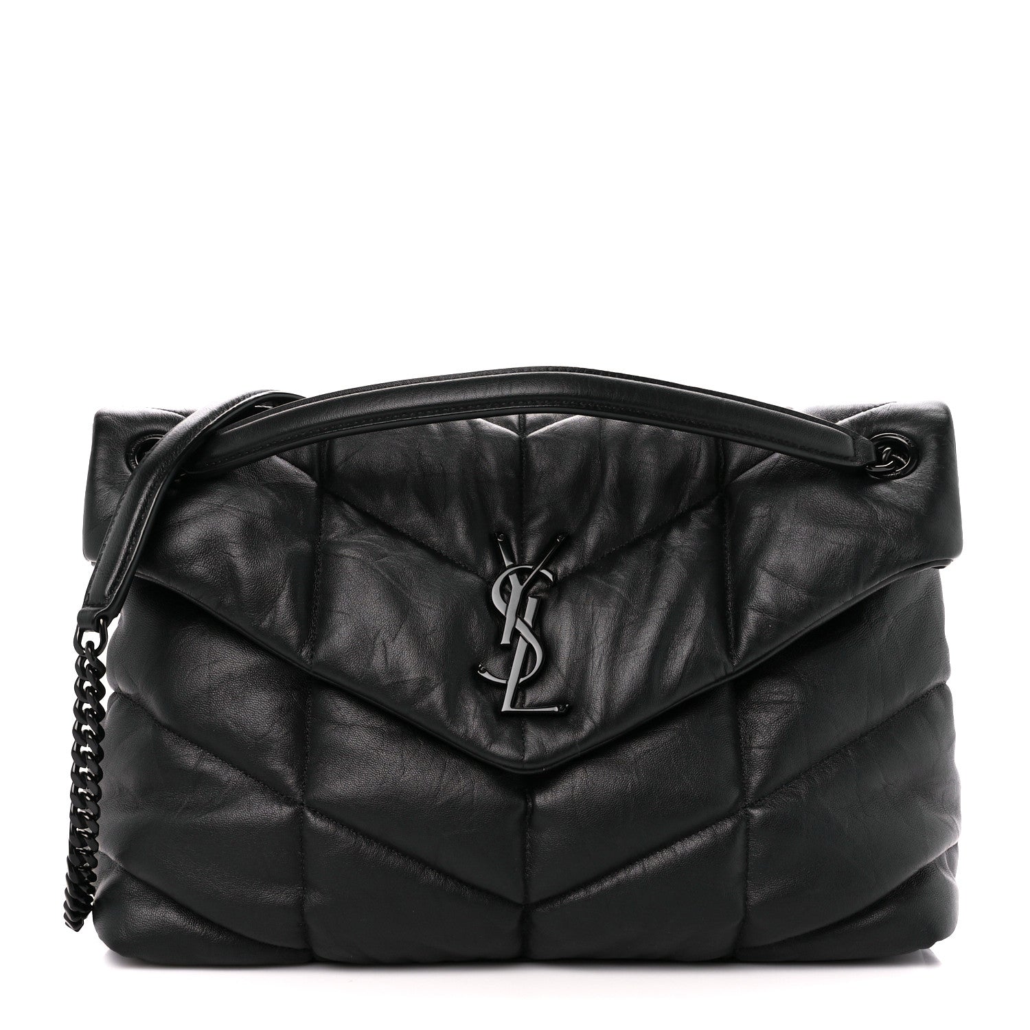 Saint Laurent Lambskin Quilted Monogram Monochrome Medium Loulou Puffer Chain Satchel Black 1 of 12