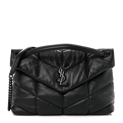 Saint Laurent Lambskin Quilted Monogram Monochrome Medium Loulou Puffer Chain Satchel Black 1 of 12
