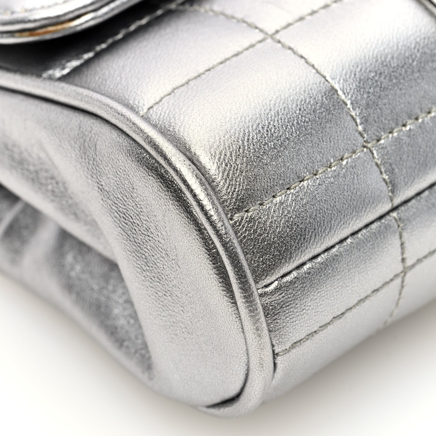 Chanel Metallic Lambskin Square Quilted Wristlet Clutch Gold Silver 9 of 10