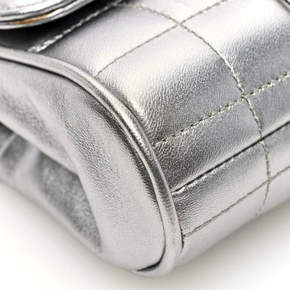 Chanel Metallic Lambskin Square Quilted Wristlet Clutch Gold Silver 9 of 10