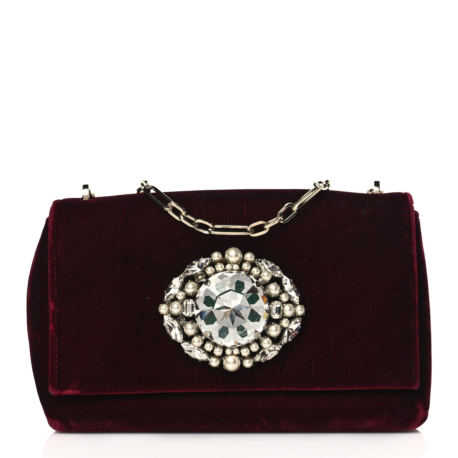 Jimmy Choo Velvet Crystal Pearl Shoulder Bag Burgundy 1 of 9