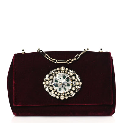 Jimmy Choo Velvet Crystal Pearl Shoulder Bag Burgundy 1 of 9