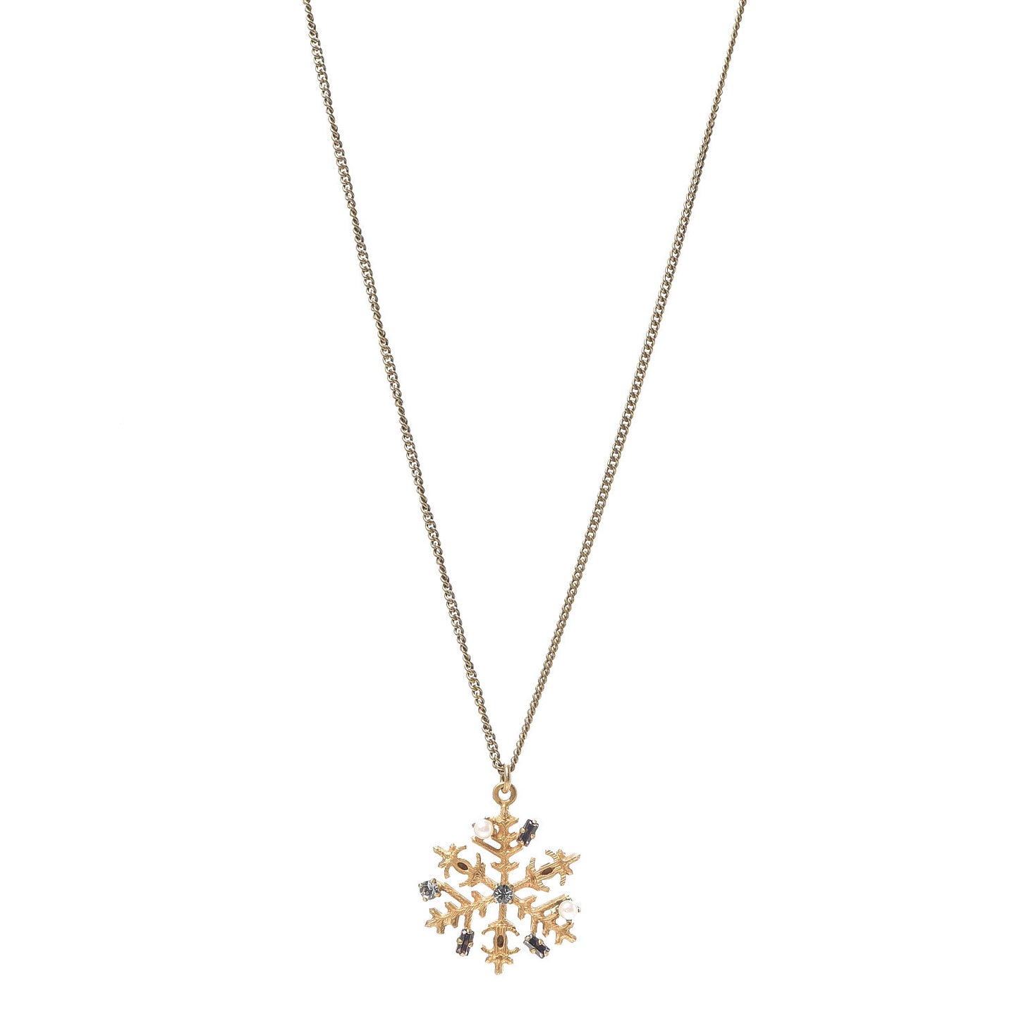 Crystal Pearl Snowflake CC Pendant Necklace Gold