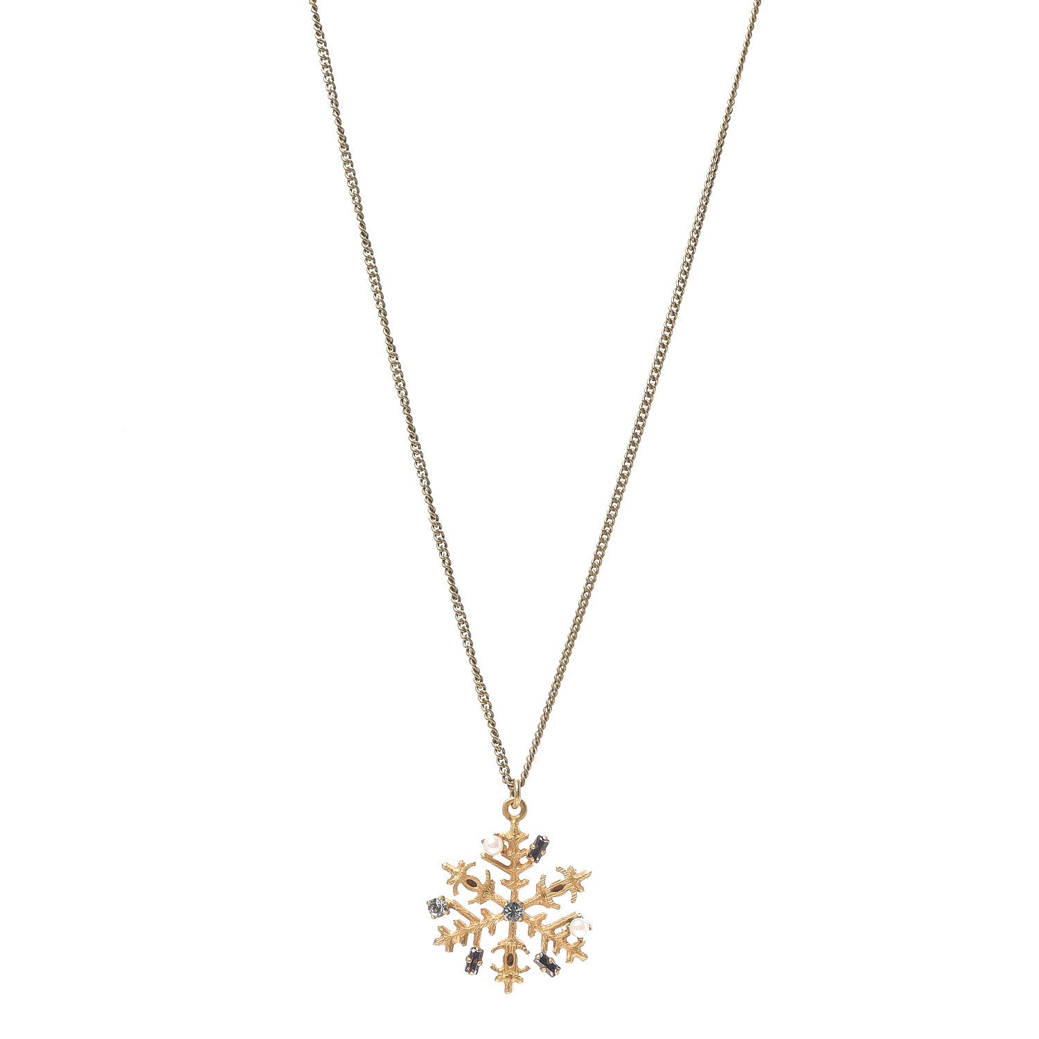 Chanel Crystal Pearl Snowflake CC Pendant Necklace Gold 1 of 4