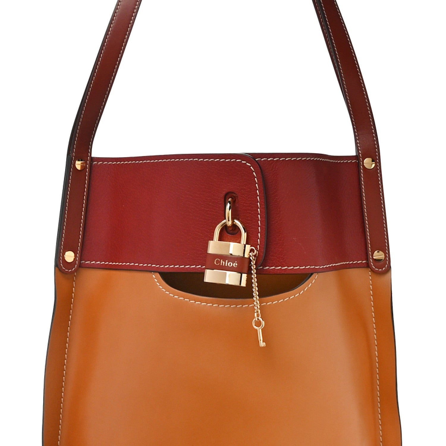 Chloe Shiny Calfskin Goatskin Medium Aby Bi-Color Bucket Bag Autumnal Brown 7 of 9