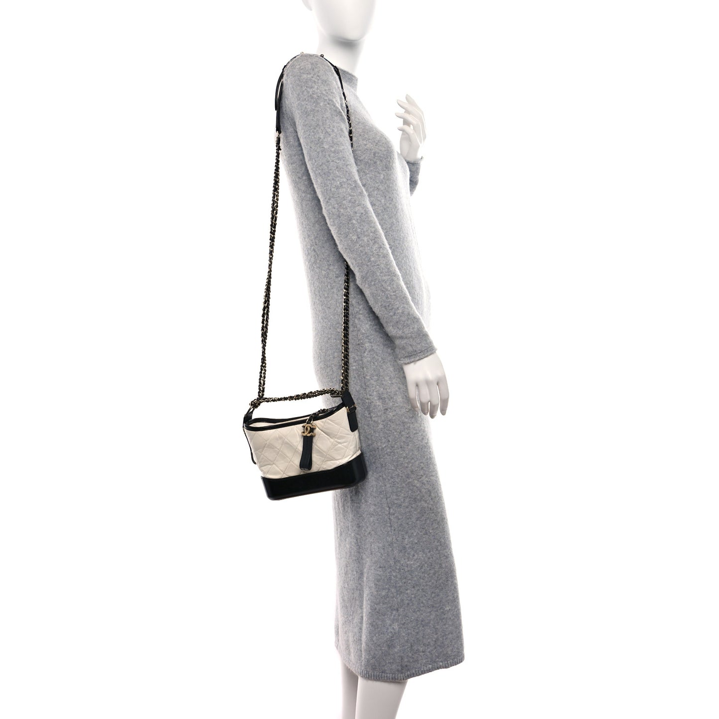 Aged Calfskin Quilted Small Gabrielle Hobo Black White