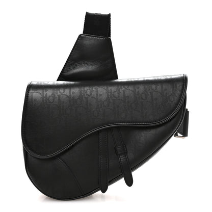 Christian Dior Calfskin Perforated Oblique Galaxy Mens Saddle Bag Black 1 of 11