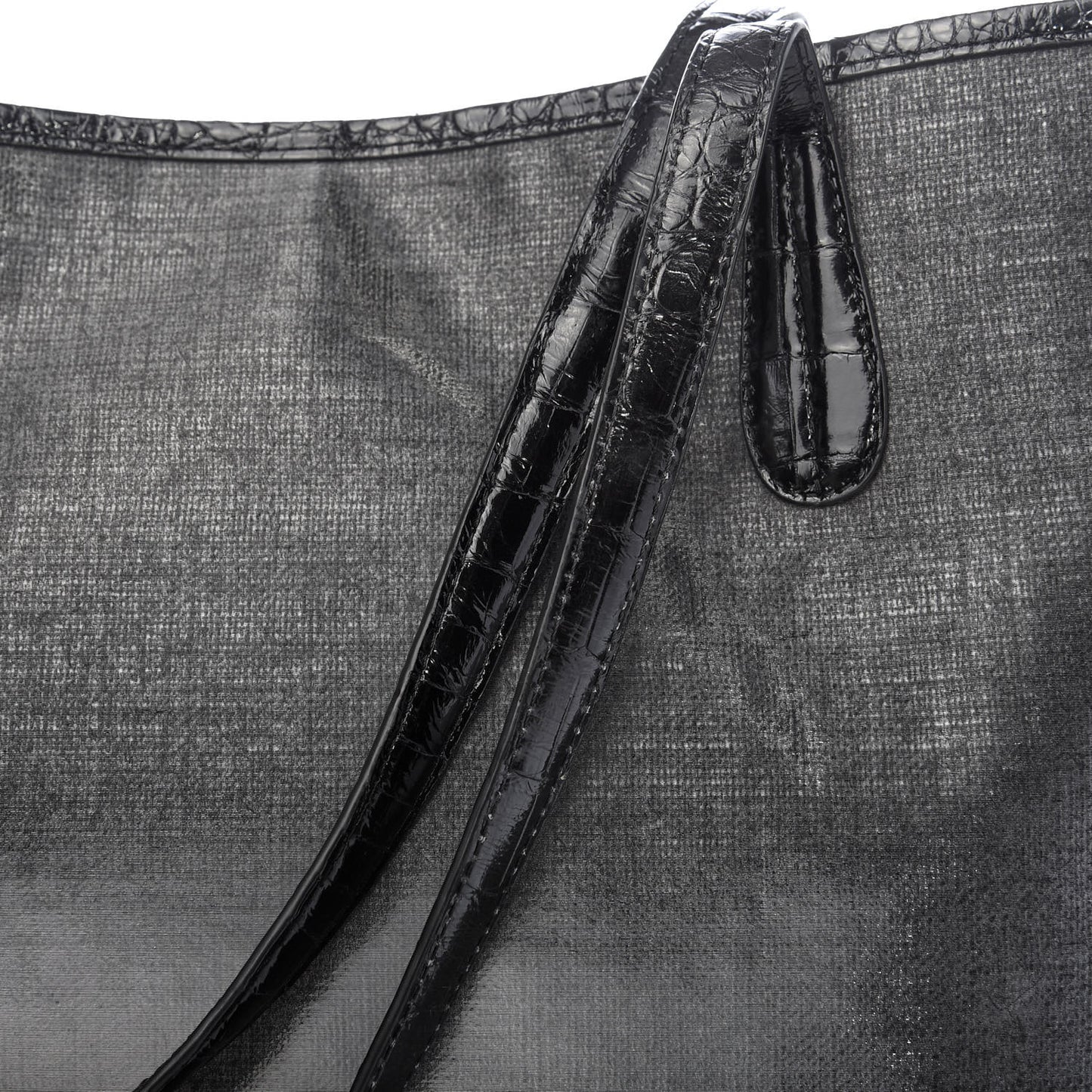 Coated Linen Crocodile Medium Erica Shopper Tote Black