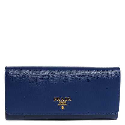Prada Saffiano Metal Continental Flap Wallet Bleuette 1 of 10