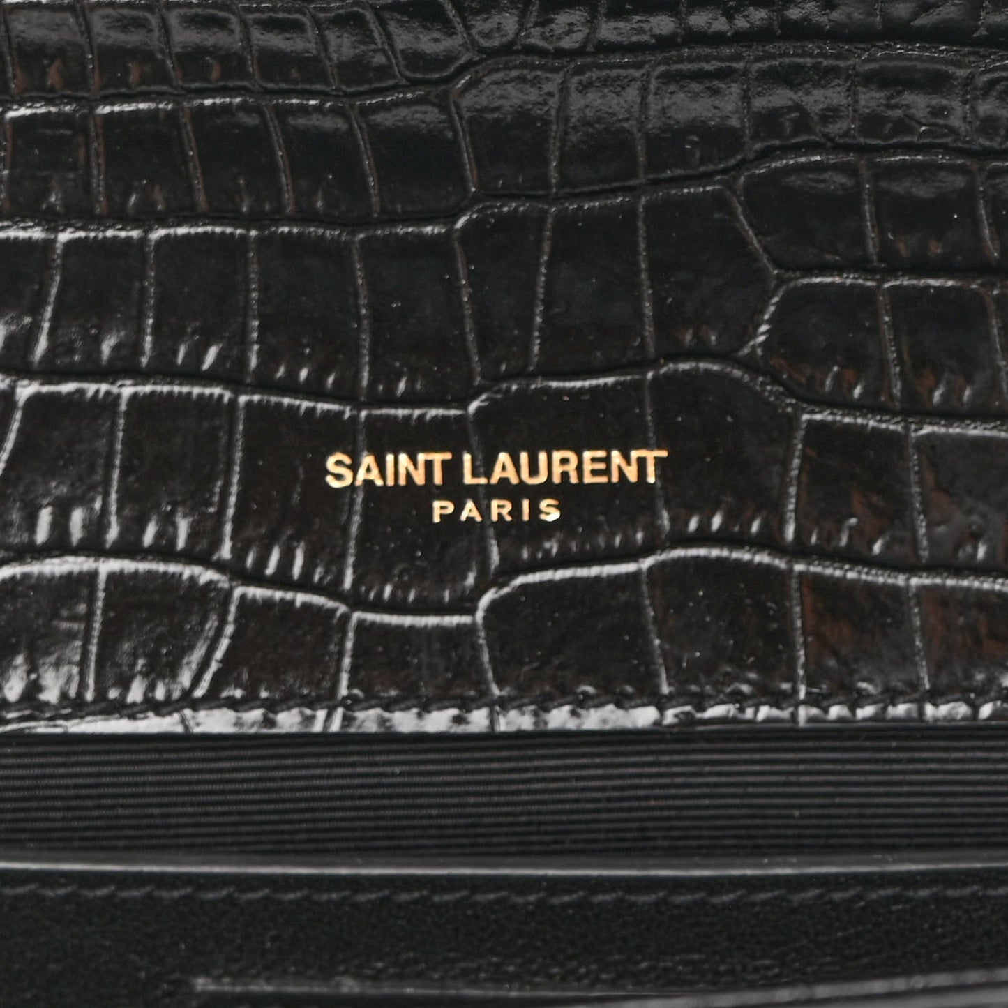 Calfskin Crocodile Embossed Classic Monogram Tassel Clutch Black