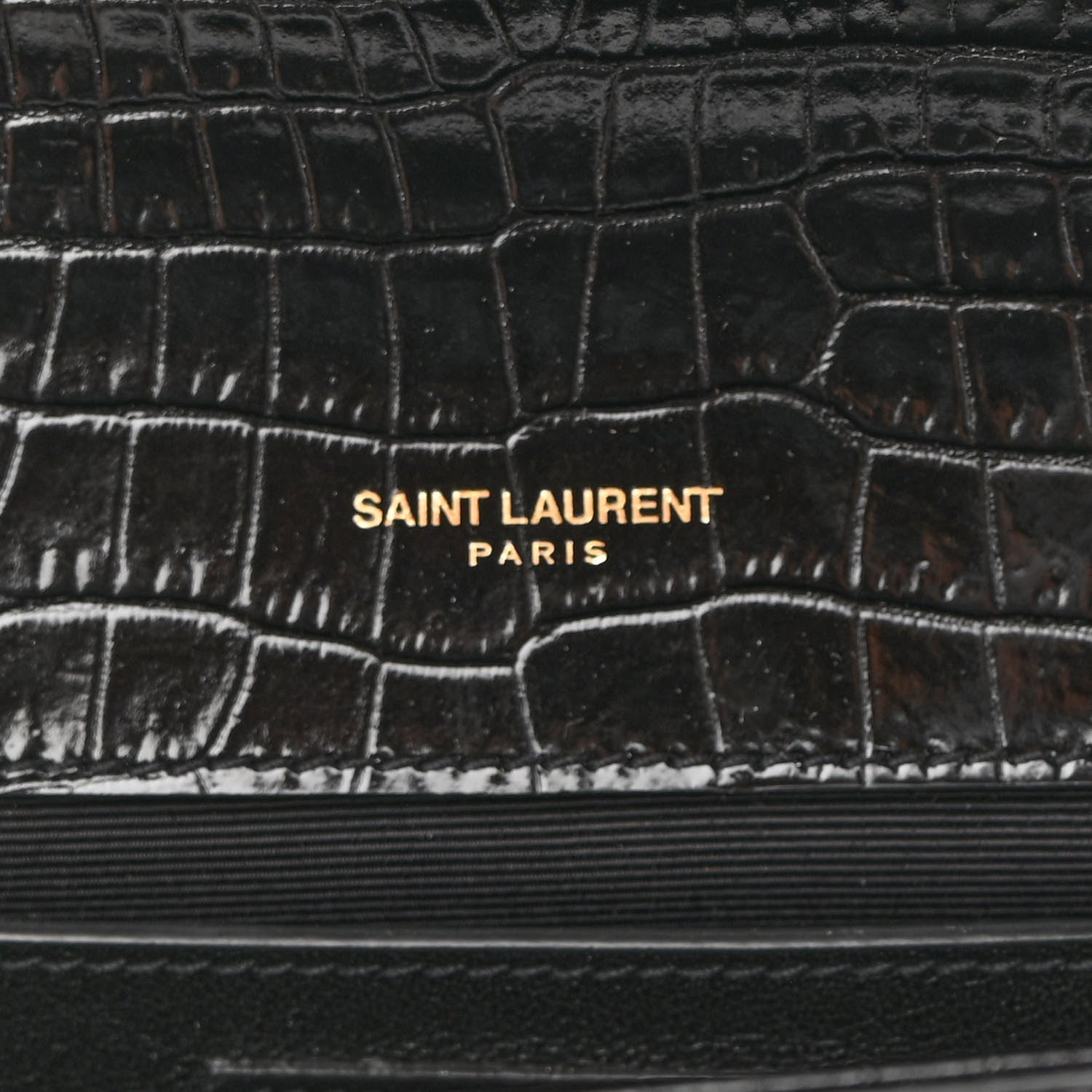 Saint Laurent Calfskin Crocodile Embossed Classic Monogram Tassel Clutch Black 5 of 8