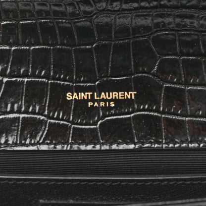 Saint Laurent Calfskin Crocodile Embossed Classic Monogram Tassel Clutch Black 5 of 8