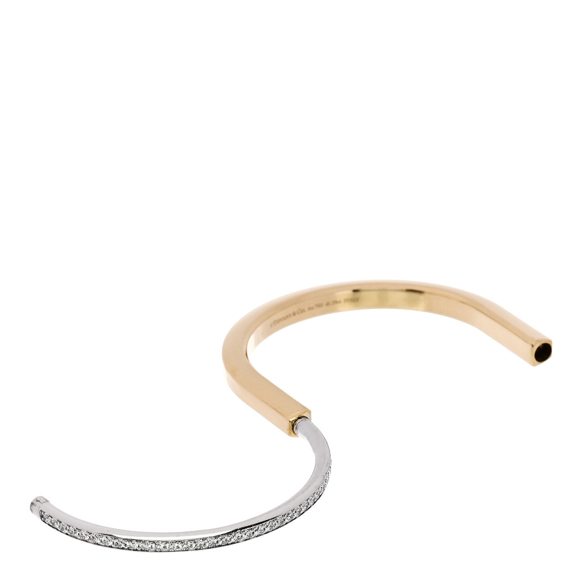 Tiffany 18K Yellow White Gold Diamond Tiffany Lock Half Pave Bangle Bracelet 4 of 5