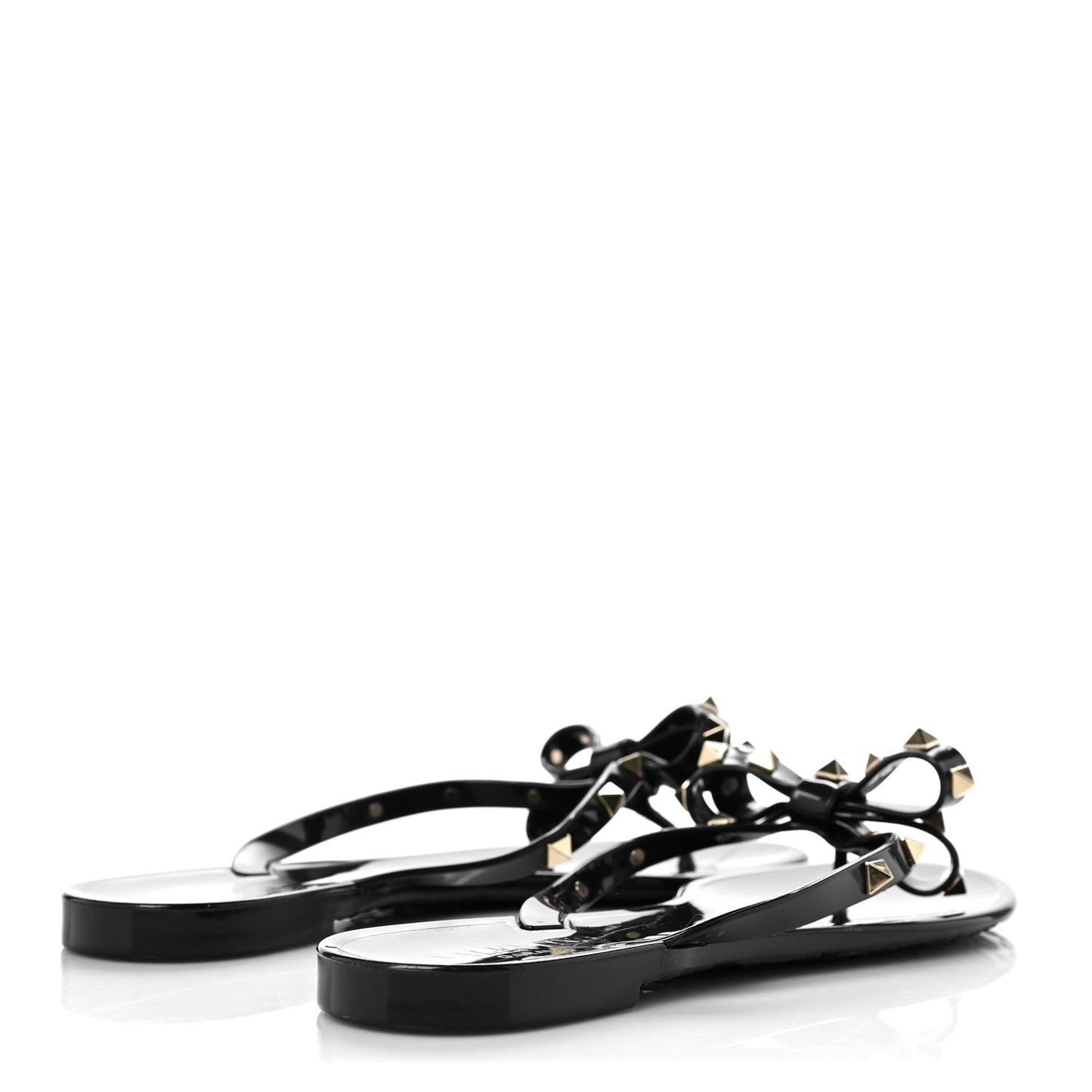 PVC Jelly Rockstud Bow Thong Sandals 39 Black