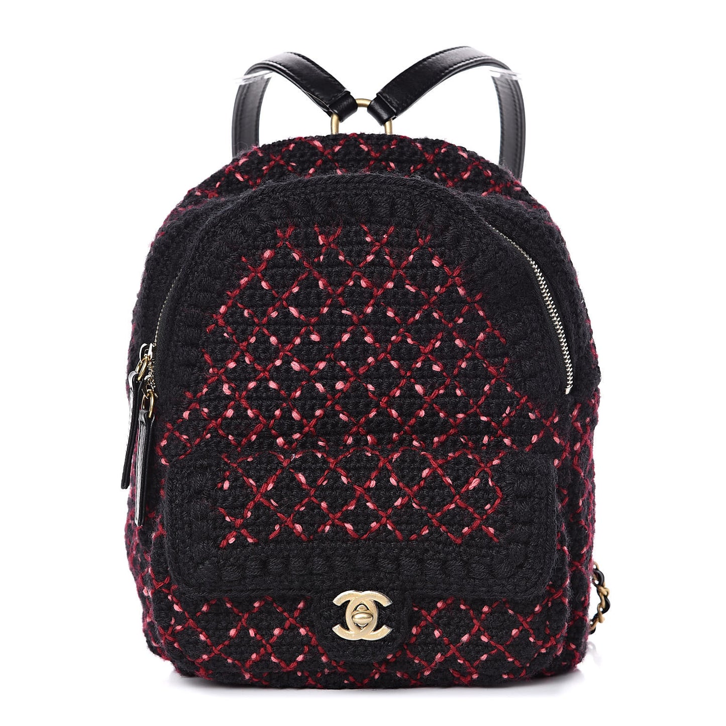 Knit Quilted Backpack Black Burgundy