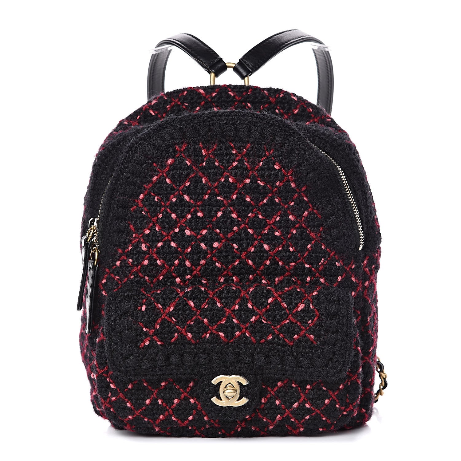 Chanel Knit Quilted Backpack Black Burgundy 1 of 12