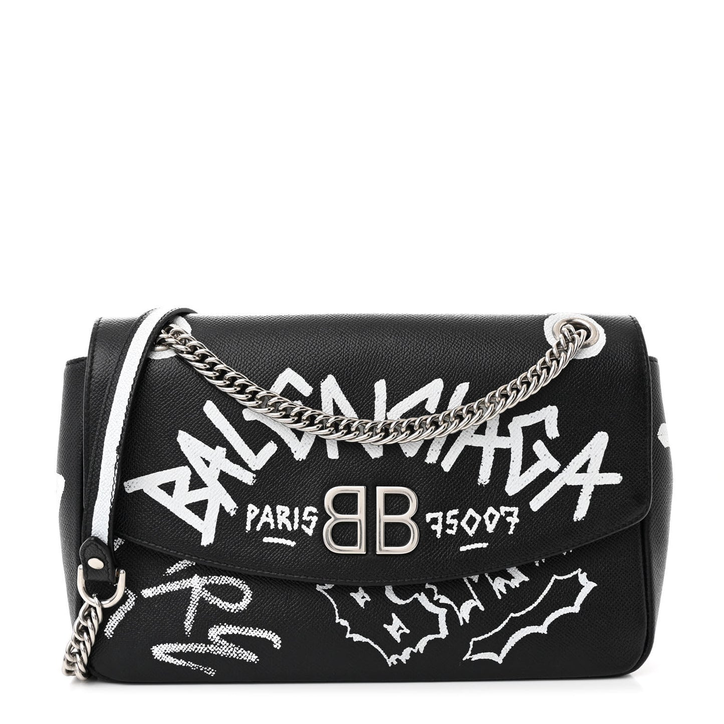 Grained Calfskin Graffiti M BB Round Shoulder Bag Black