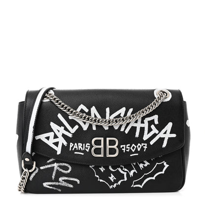 Balenciaga Grained Calfskin Graffiti M BB Round Shoulder Bag Black 1 of 9
