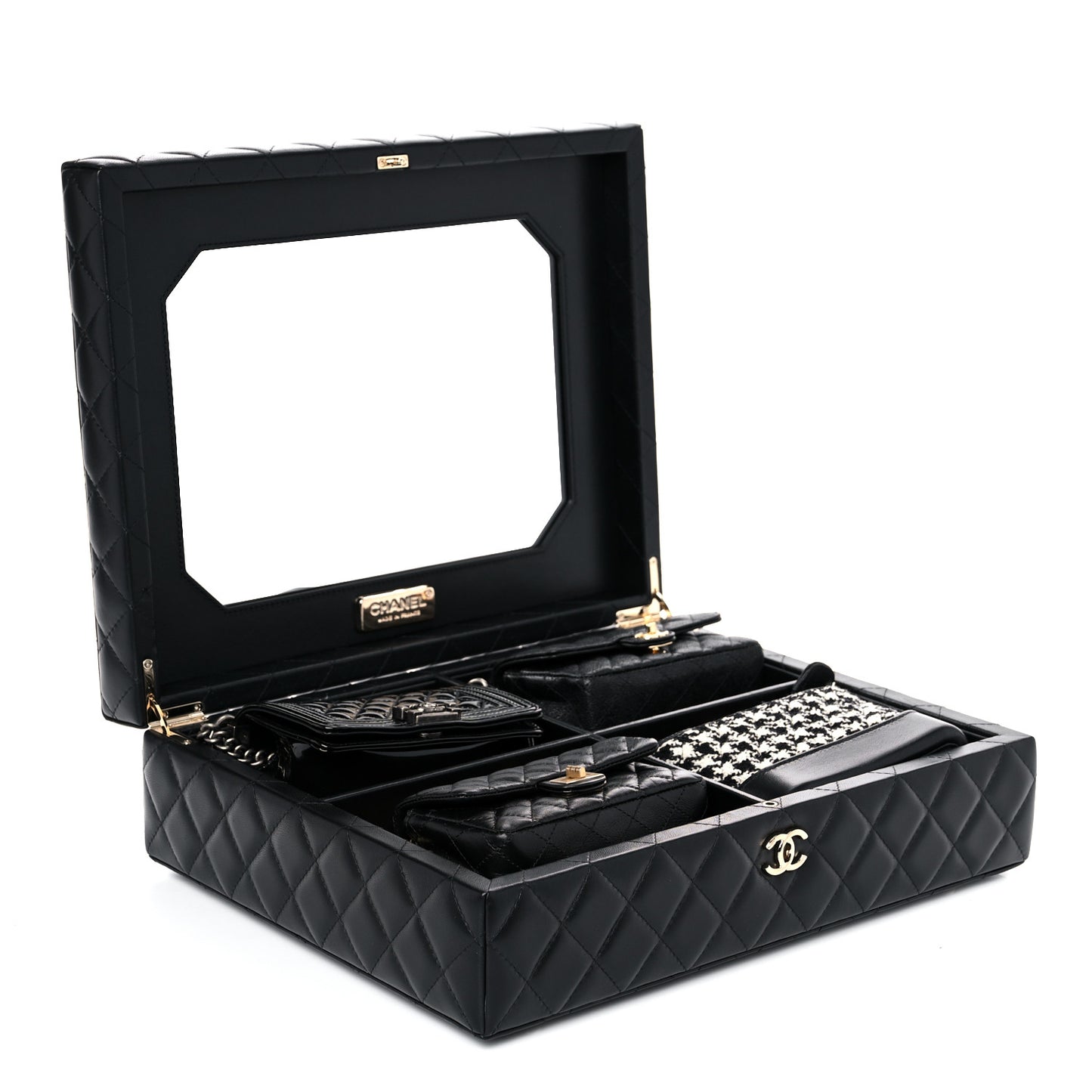Lambskin Calfskin Tweed Success Story Set of 4 Minis Bags Black
