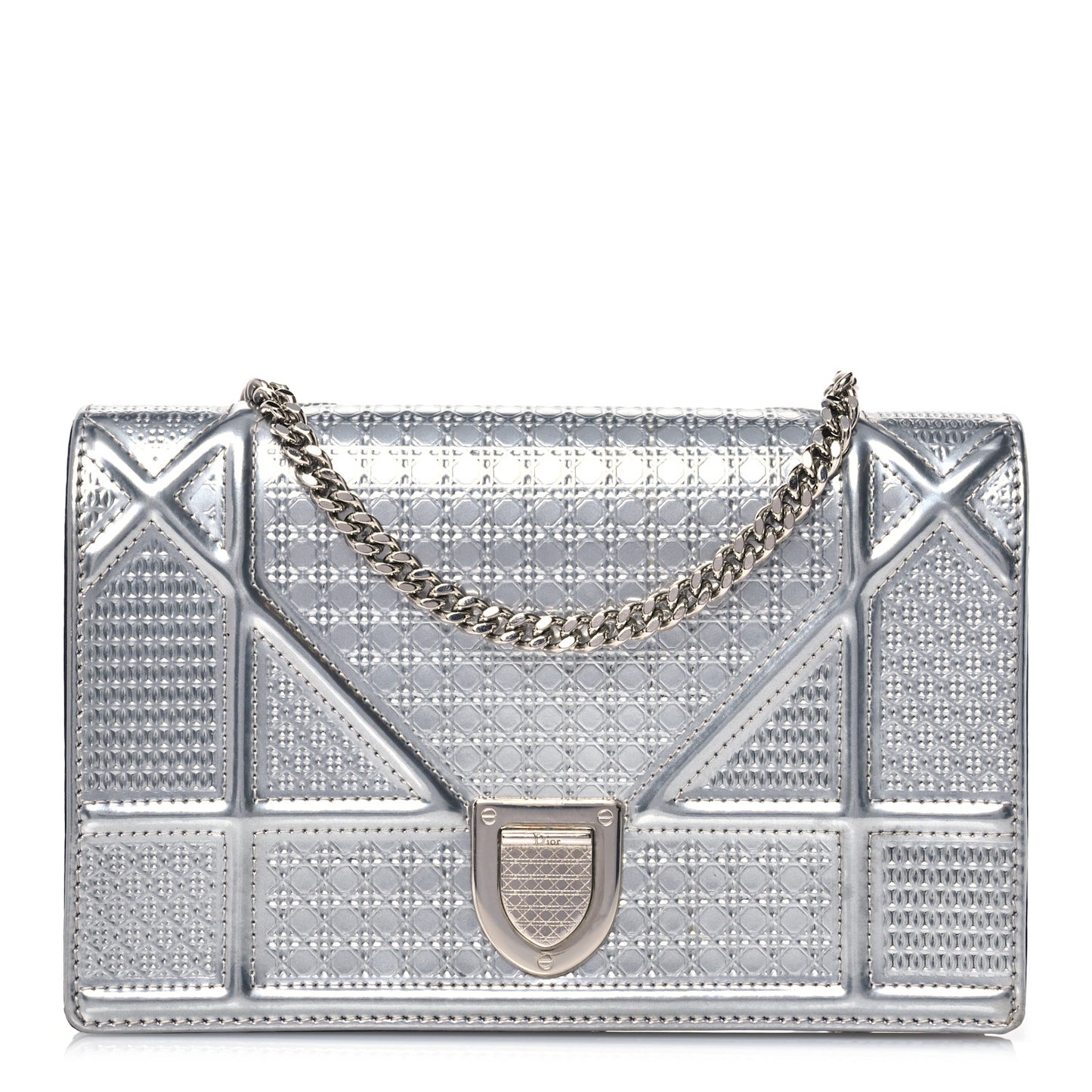 Metallic Patent Micro-Cannage Diorama Wallet on Chain Pouch Silver