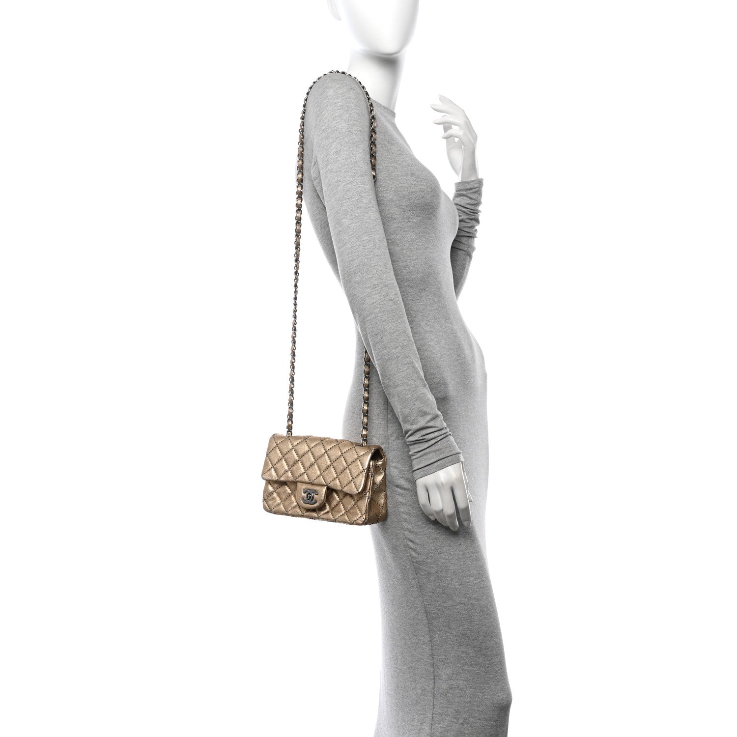 Chanel Metallic Lambskin Quilted Mini Rectangular Flap Gold 2 of 14