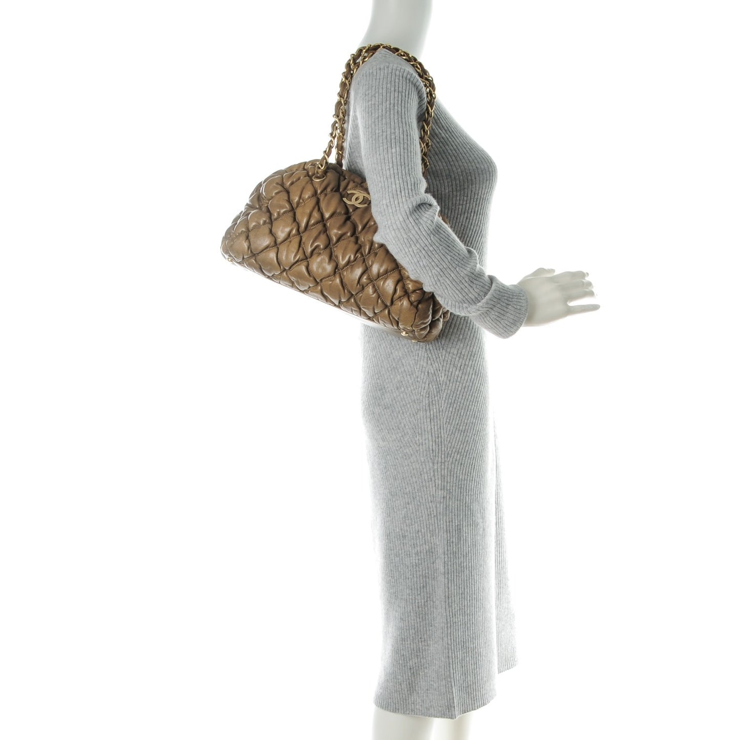 Lambskin Bubble Quilt Bowler Dark Beige