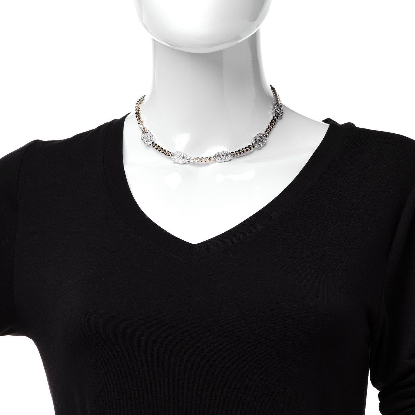 Crystal Chain CC Link Choker Gold Silver