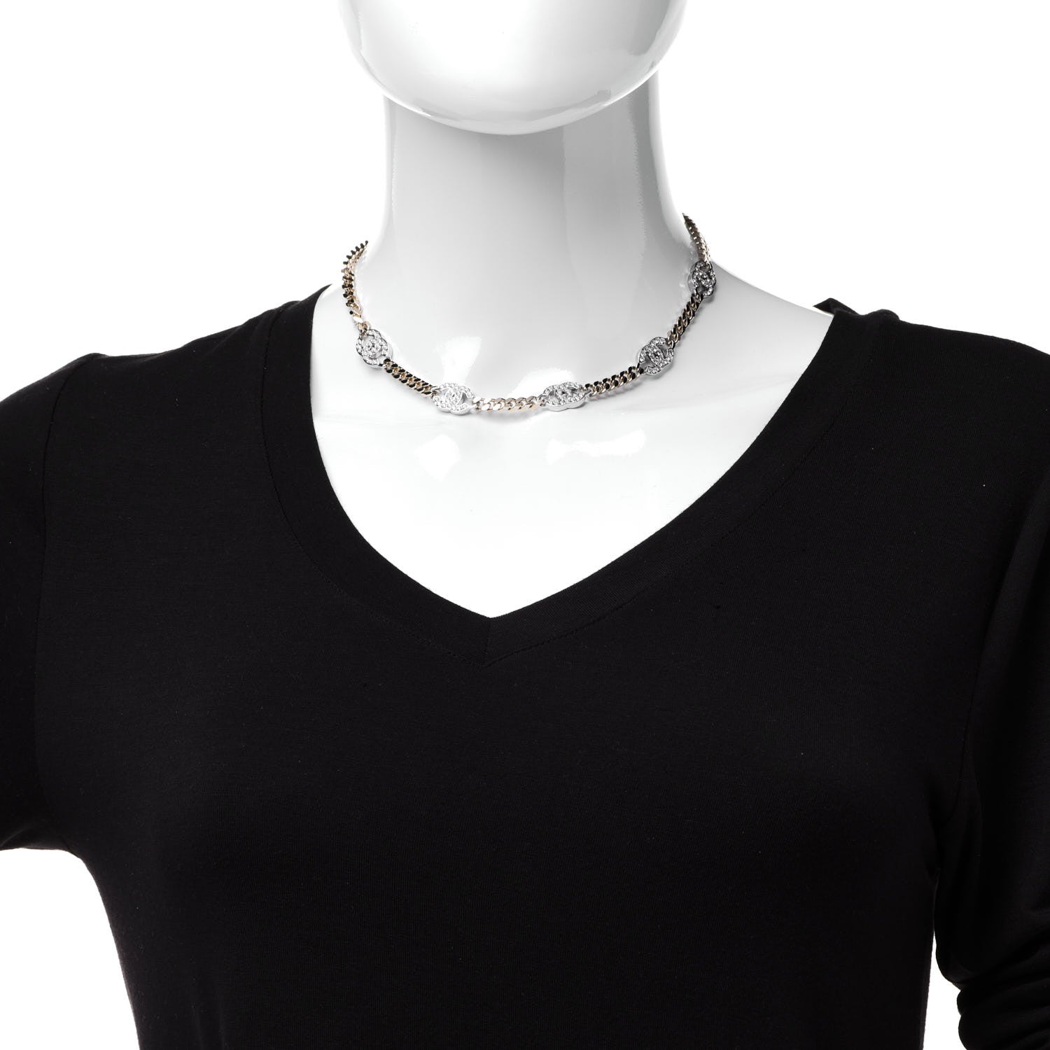 Chanel Crystal Chain CC Link Choker Gold Silver 2 of 6
