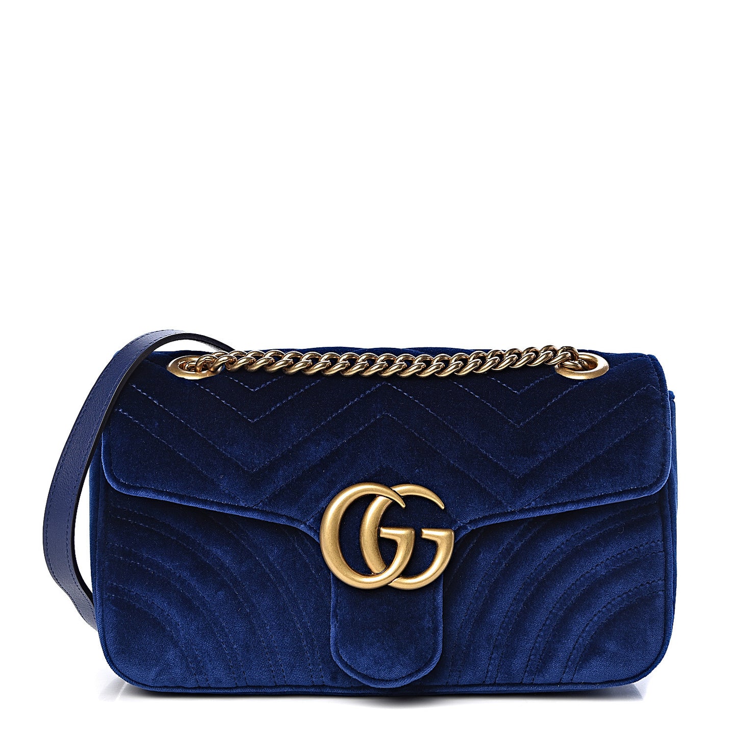 Velvet Matelasse Small GG Marmont Shoulder Bag Cobalt Blue