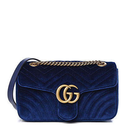 Gucci Velvet Matelasse Small GG Marmont Shoulder Bag Cobalt Blue 1 of 10