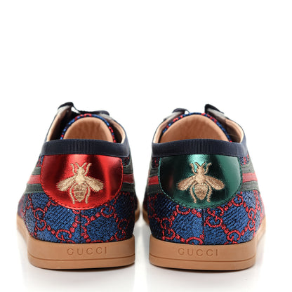 Gucci Lurex Calfskin Web GG Monogram Mens Falacer Sneakers 8.5 Iridescent Blue Iridescent Red Silver 7 of 11