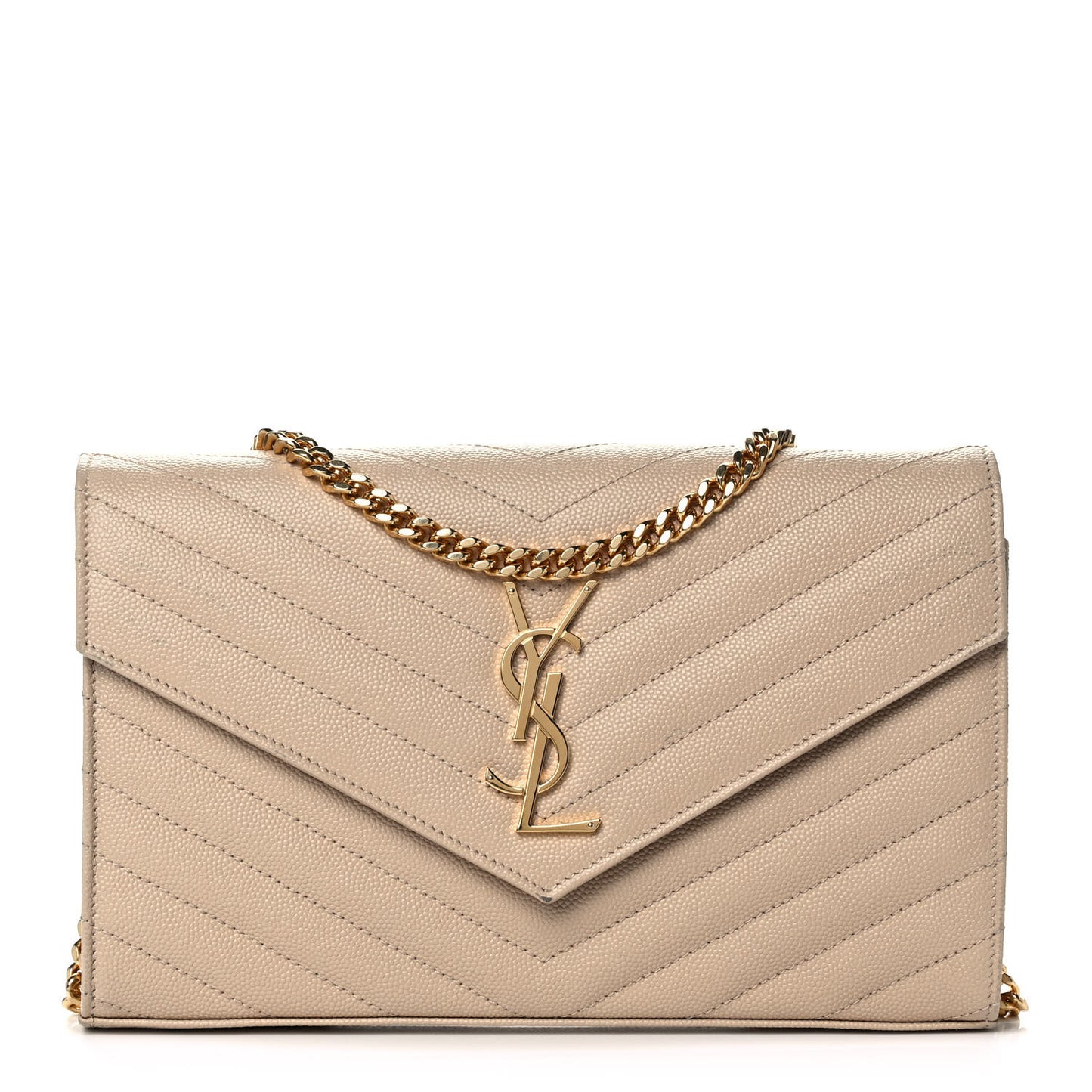 Grain De Poudre Matelasse Chevron Monogram Chain Wallet Nude Powder