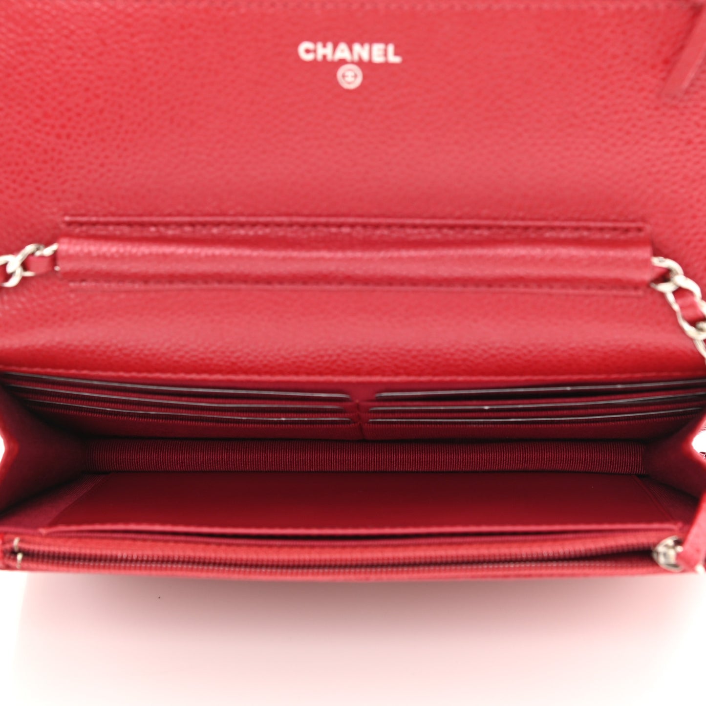 Metallic Caviar Quilted Wallet On Chain WOC Dark Pink