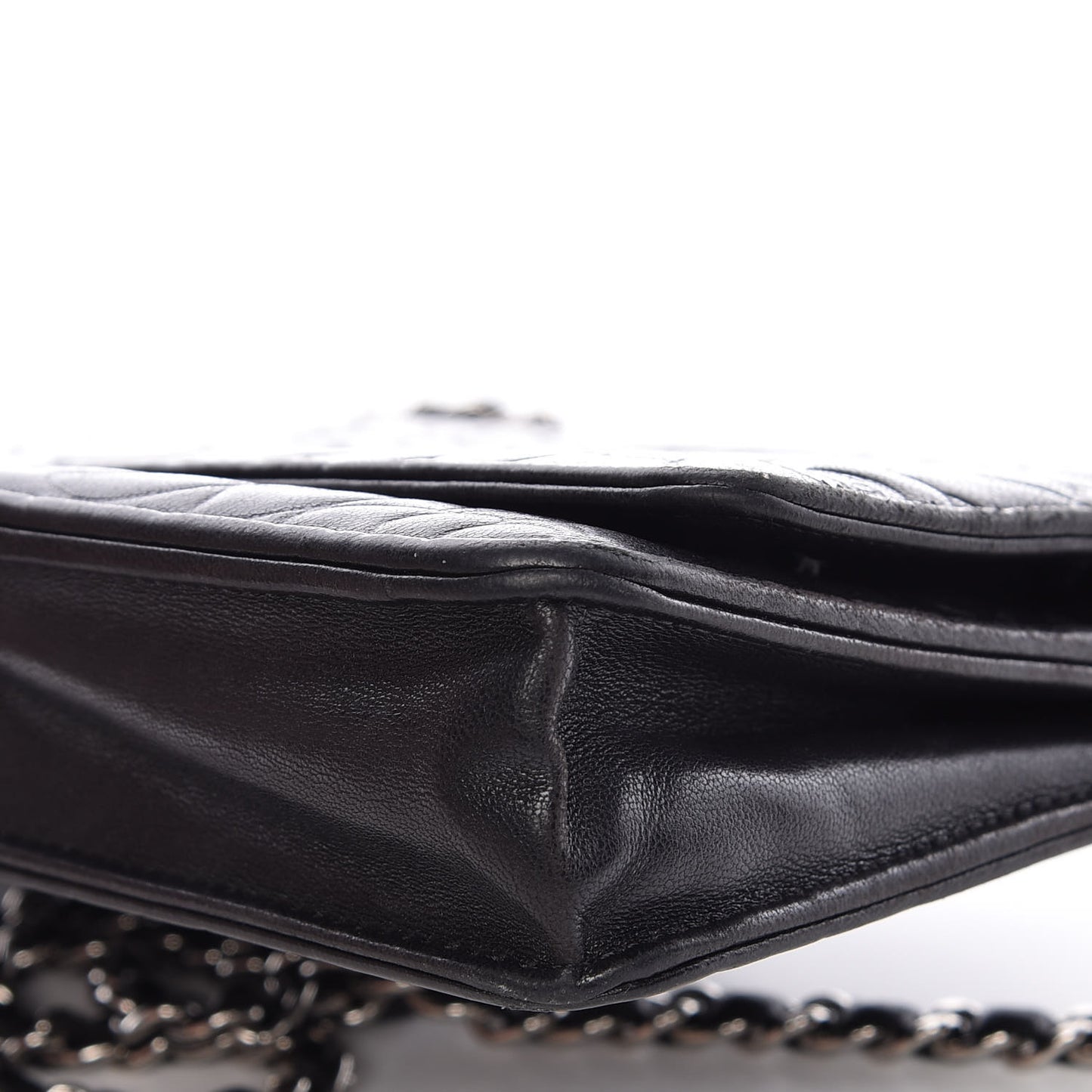 Lambskin Camellia Embossed Wallet on Chain WOC Black