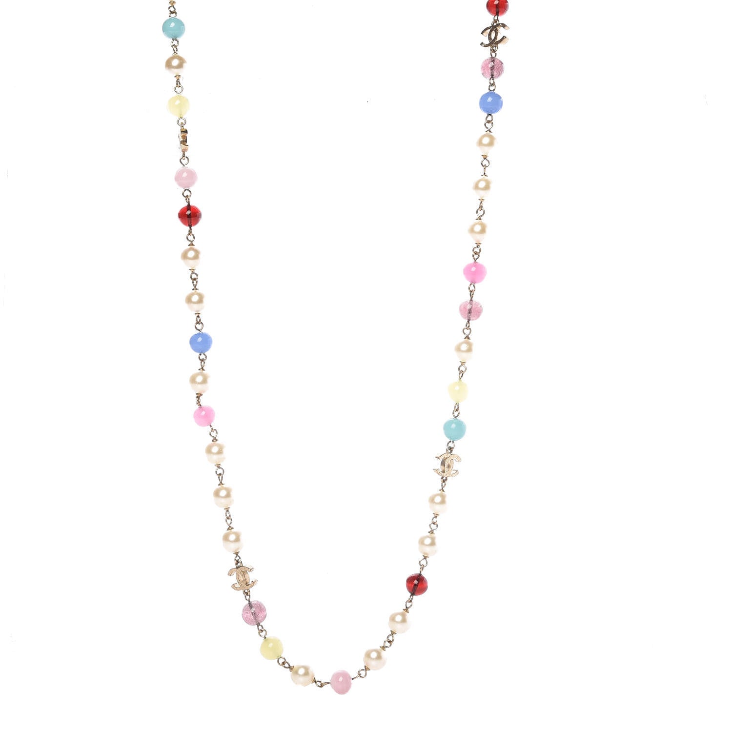 Chanel Pearl Beaded Flower Enamel CC Long Necklace Gold Multicolor 1 of 8