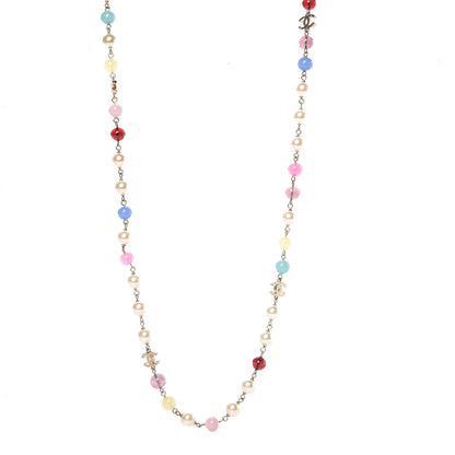 Chanel Pearl Beaded Flower Enamel CC Long Necklace Gold Multicolor 1 of 8