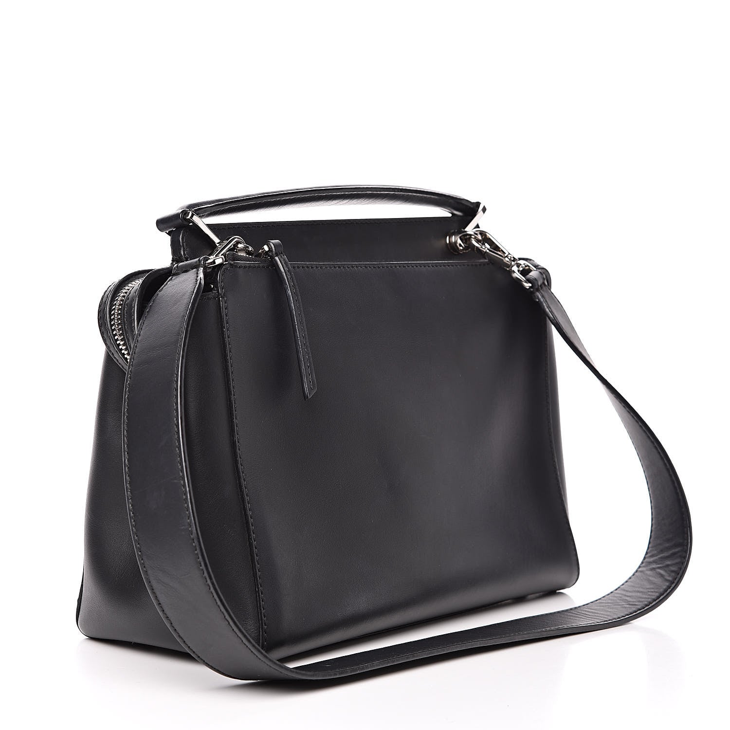 Fendi Vitello Baltico Dolce Shiny Nappa Lace Up DotCom Satchel Black Blue 3 of 17