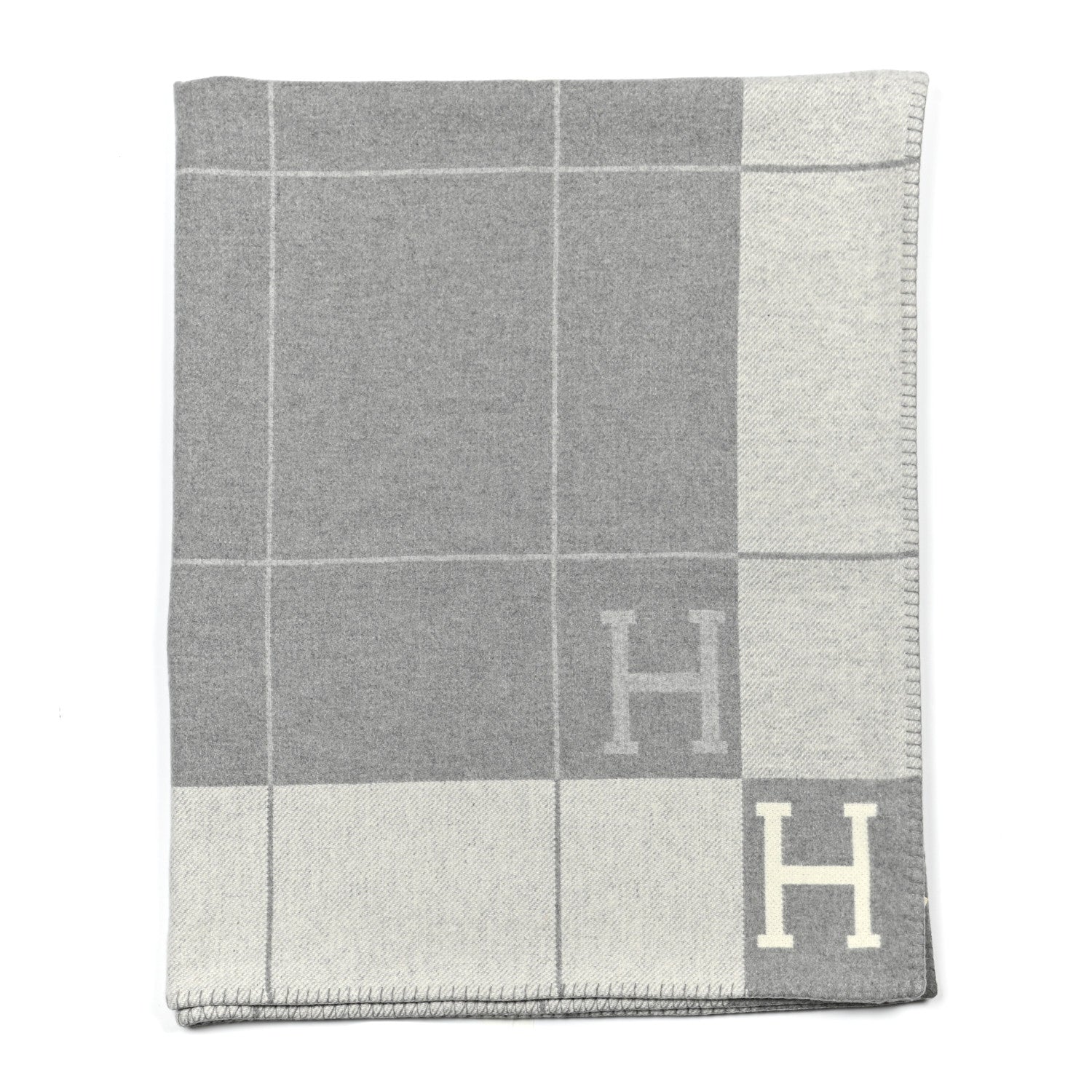 Hermes Wool Cashmere Avalon III Blanket Ecru Gris Clair 1 of 3