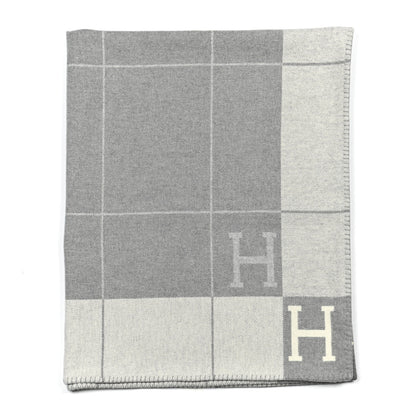 Hermes Wool Cashmere Avalon III Blanket Ecru Gris Clair 1 of 3