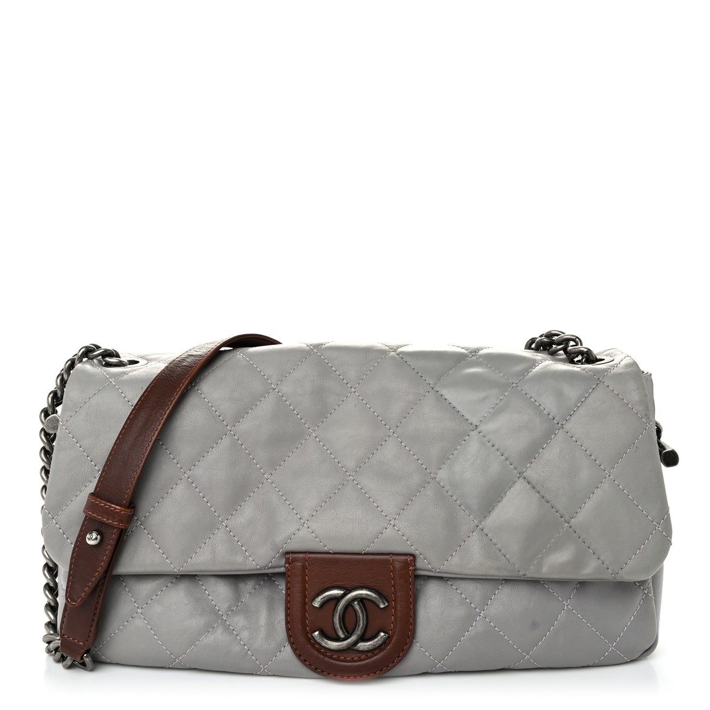 Calfskin Large Country Chic Flap Grey