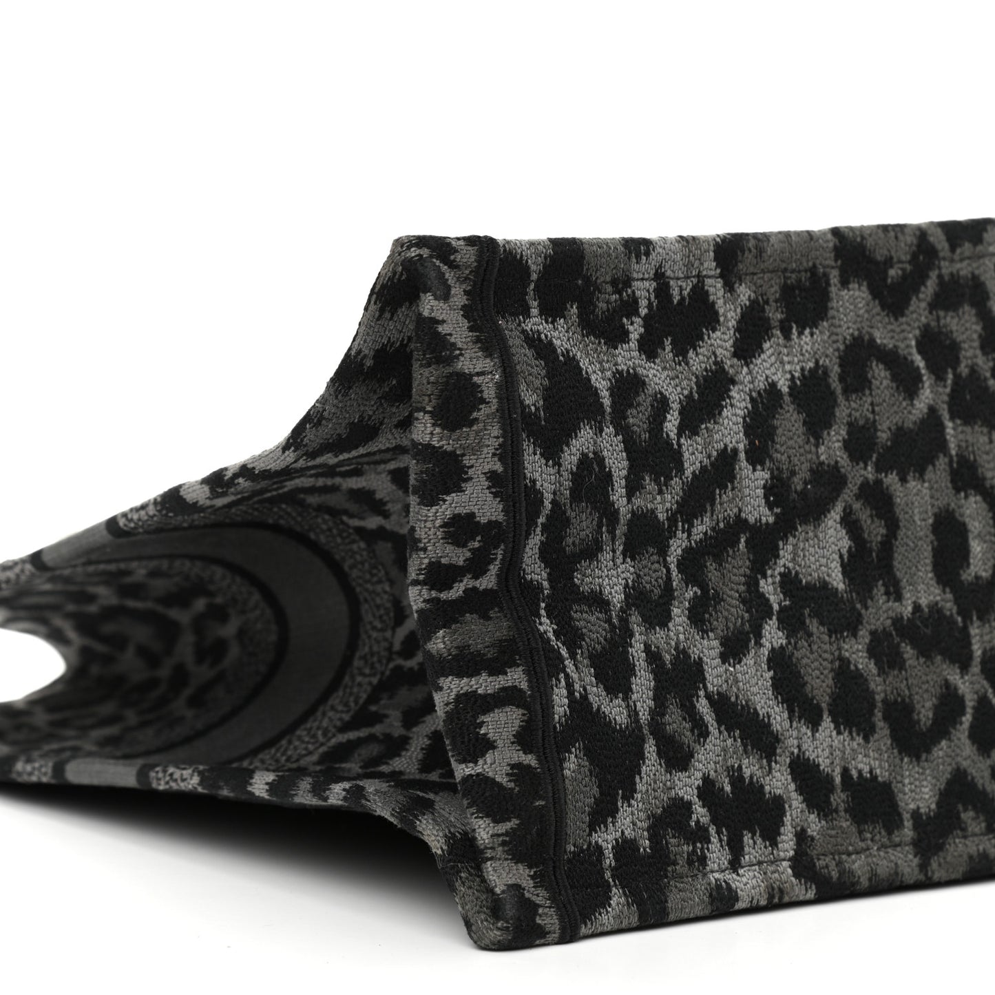 Canvas Embroidered Large Leopard Book Tote Grey