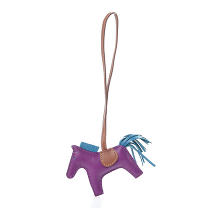 Hermes Milo Lambskin Grigri Rodeo Horse Bag Charm PM Anemone Bleu Izmir Fauve 1 of 4