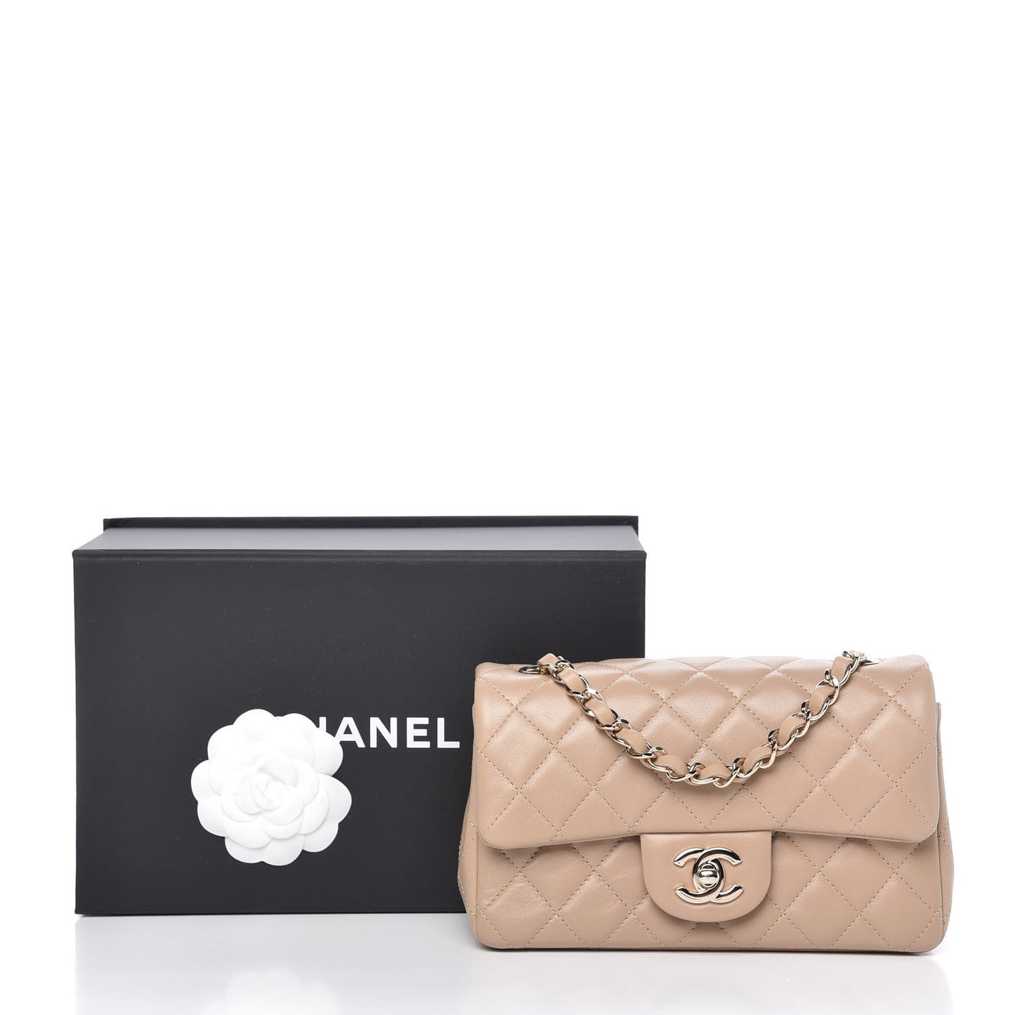 Lambskin Quilted Mini Rectangular Flap Dark Beige