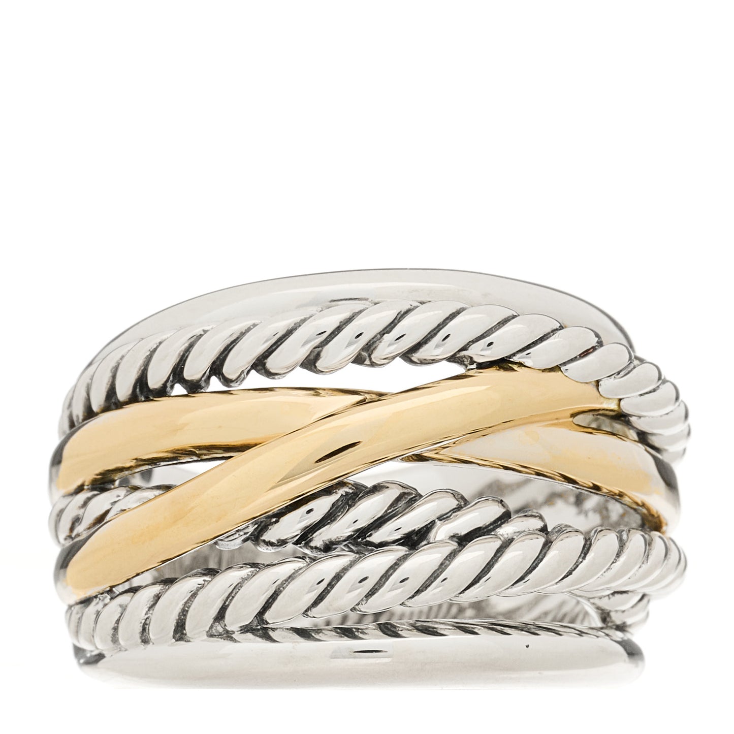 Sterling Silver 14K Yellow Gold Wide Crossover Ring 54 7