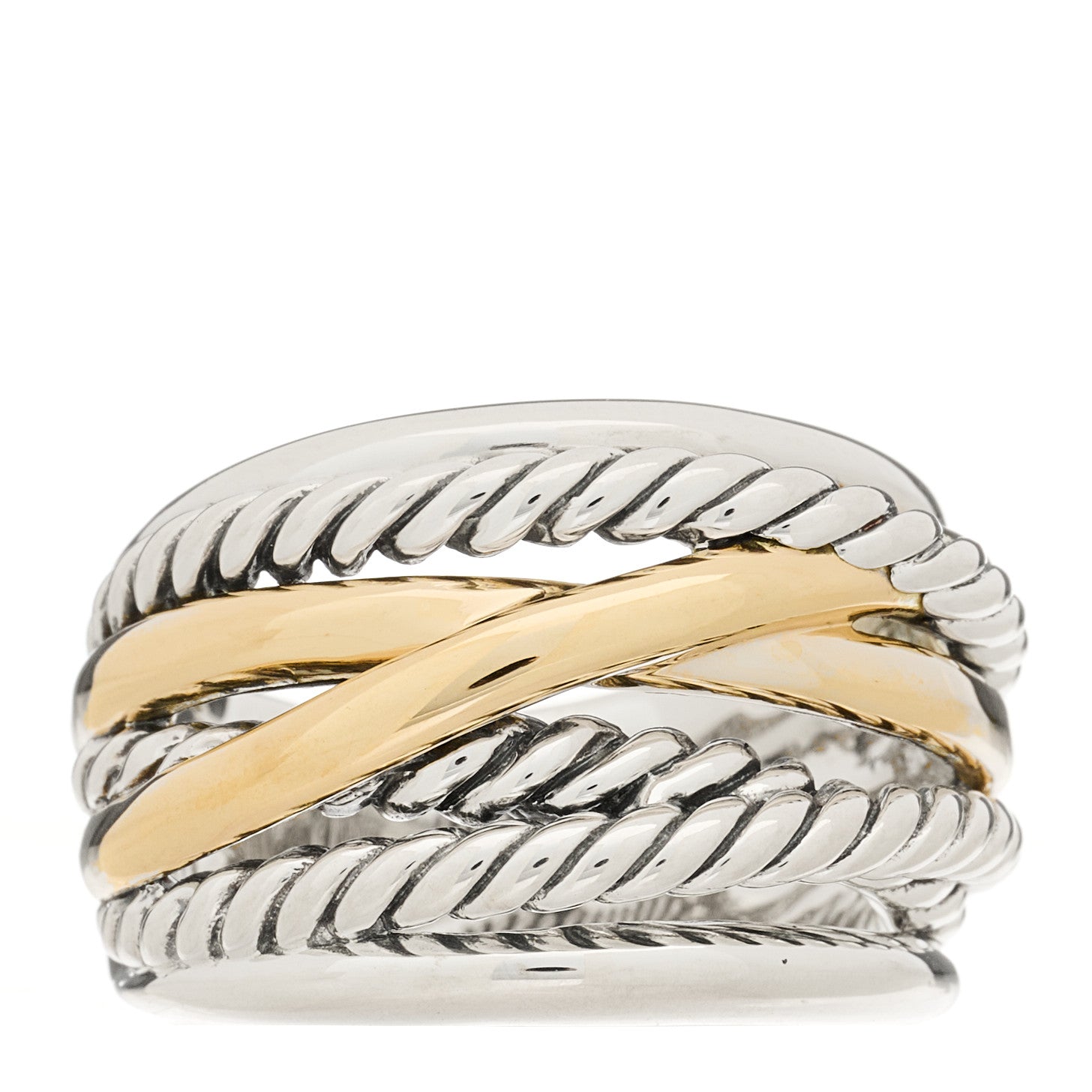 David Yurman Sterling Silver 14K Yellow Gold Wide Crossover Ring 54 7 1 of 4