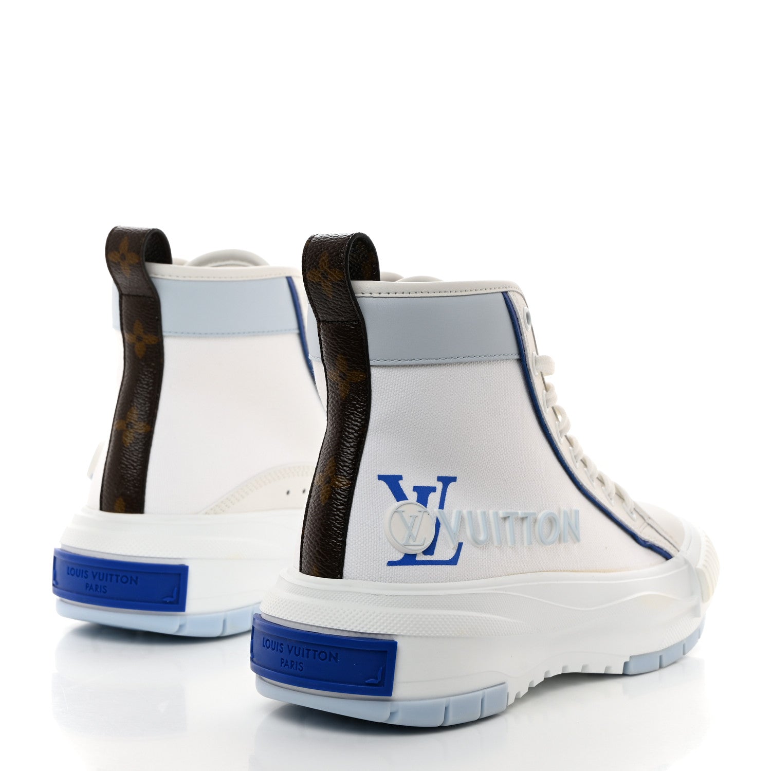 Louis Vuitton Canvas Monogram LV Squad Sneaker Boots 38 White Blue 4 of 9