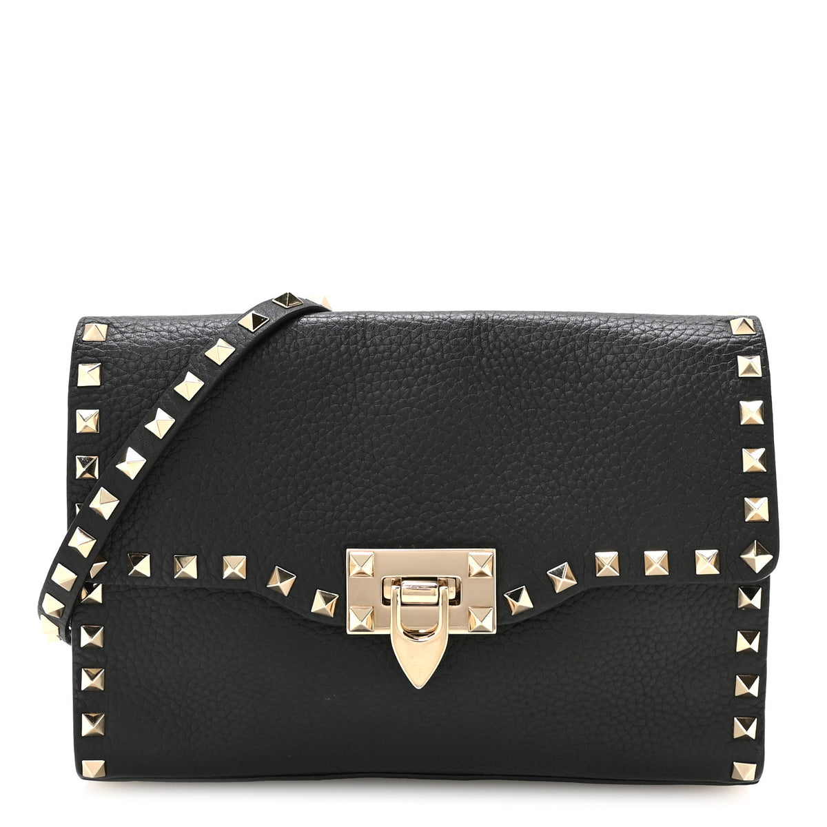 Valentino Garavani Pebbled Calfskin Medium Rockstud Flip Lock Crossbody Bag Black 1 of 10