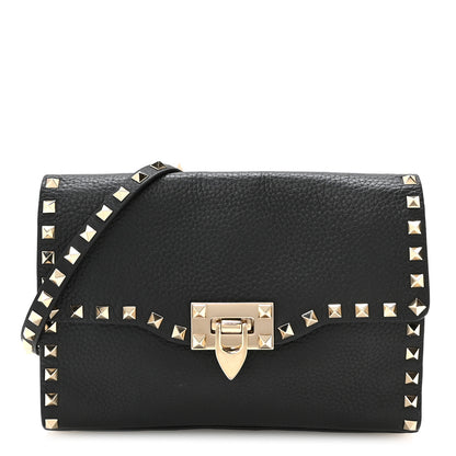 Valentino Garavani Pebbled Calfskin Medium Rockstud Flip Lock Crossbody Bag Black 1 of 10